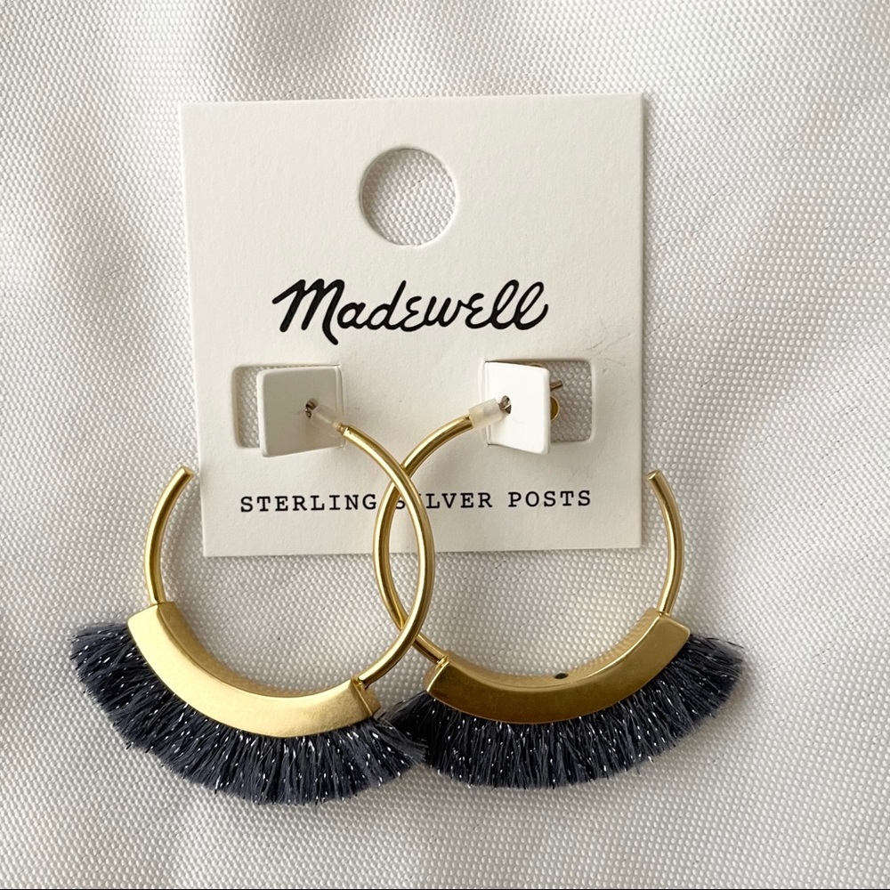 Madewell Fringe Blue Gold Plated Hoop Earrings - Picture 2 of 2